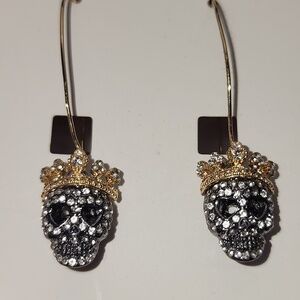 Betsey Johnson Gold and Silver Crown Skull‎ Earrings